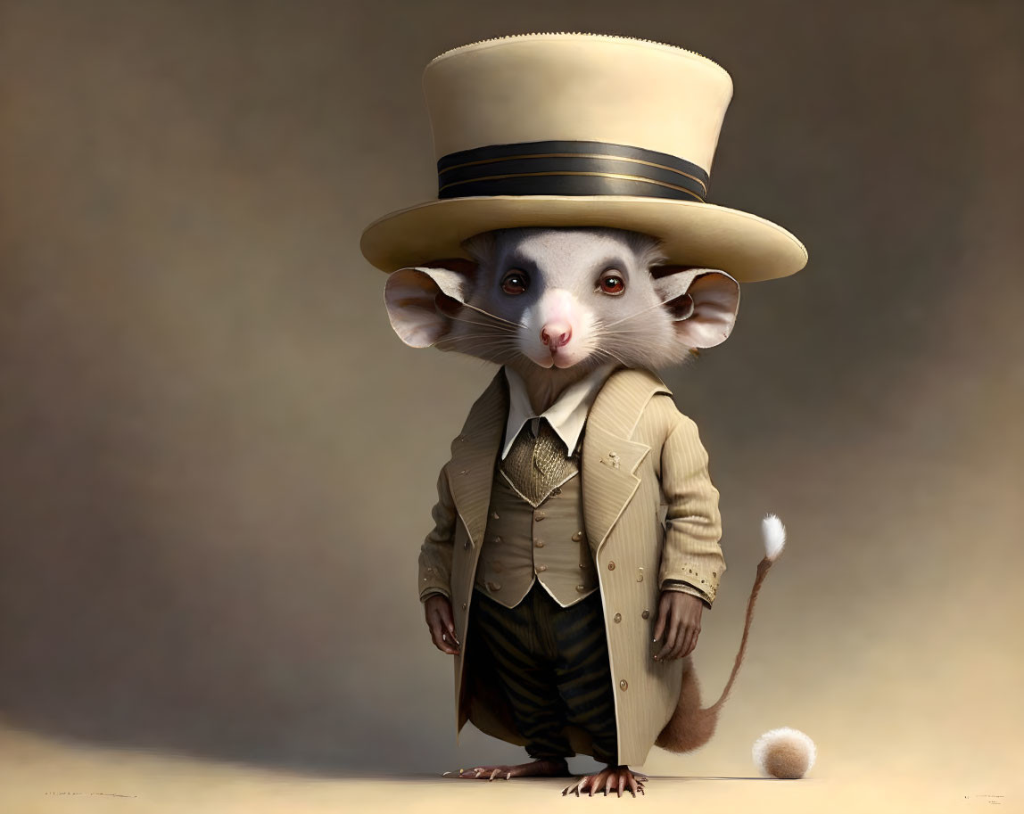 Whimsical anthropomorphic mouse in vintage suit and top hat