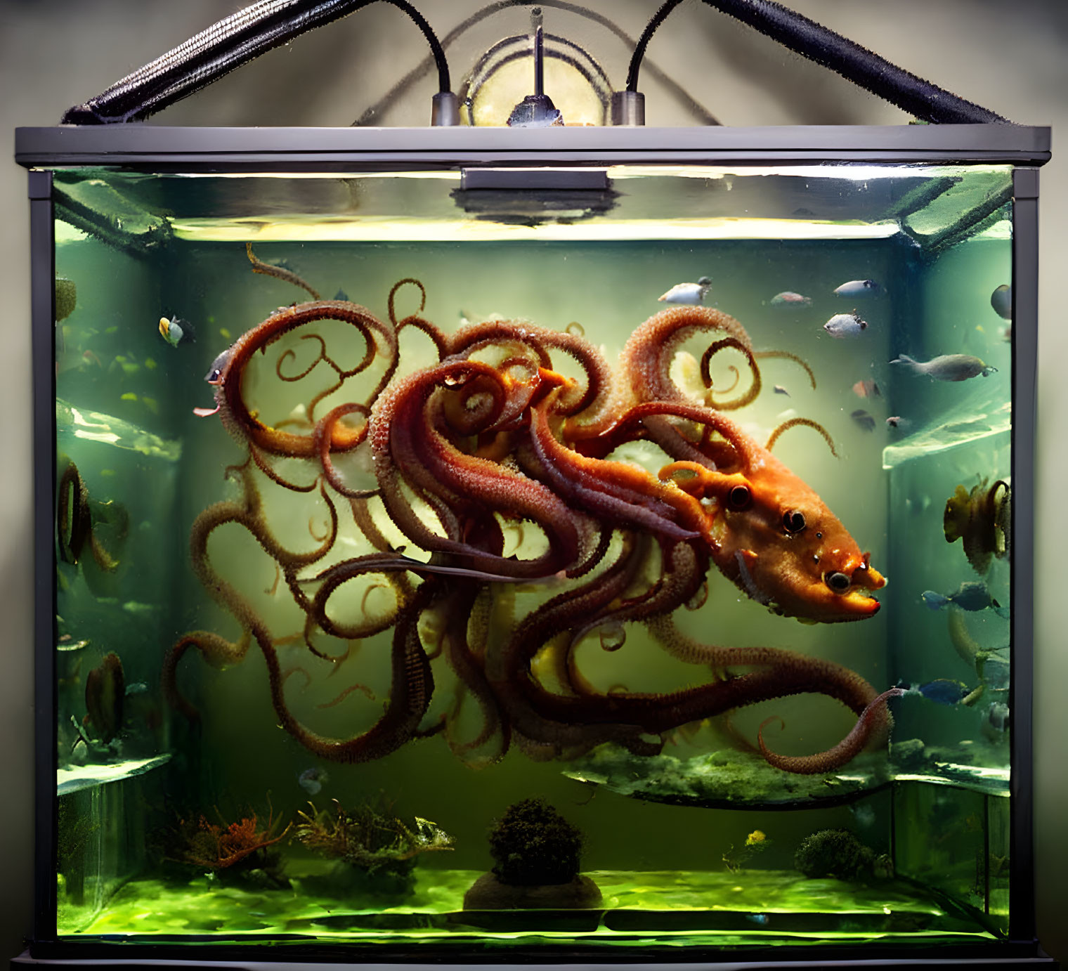 Elaborate Octopus Tentacles in Well-Lit Aquarium