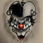 Sinister clown drawing with menacing grin and jester's hat