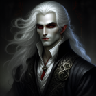 Pale White-Haired Man with Red Eyes and Black Coat