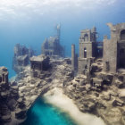 Sunken ruined cityscape with clear blue waters and lighthouse