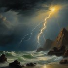 Stormy Seascape: Lightning, Dark Clouds, Turbulent Waves