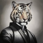 Tiger portrait in elegant suit and bow tie