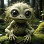 Moss-Covered Creature with Expressive Eyes in Misty Forest