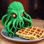 Unique Octopus Waffle Art on Breakfast Table