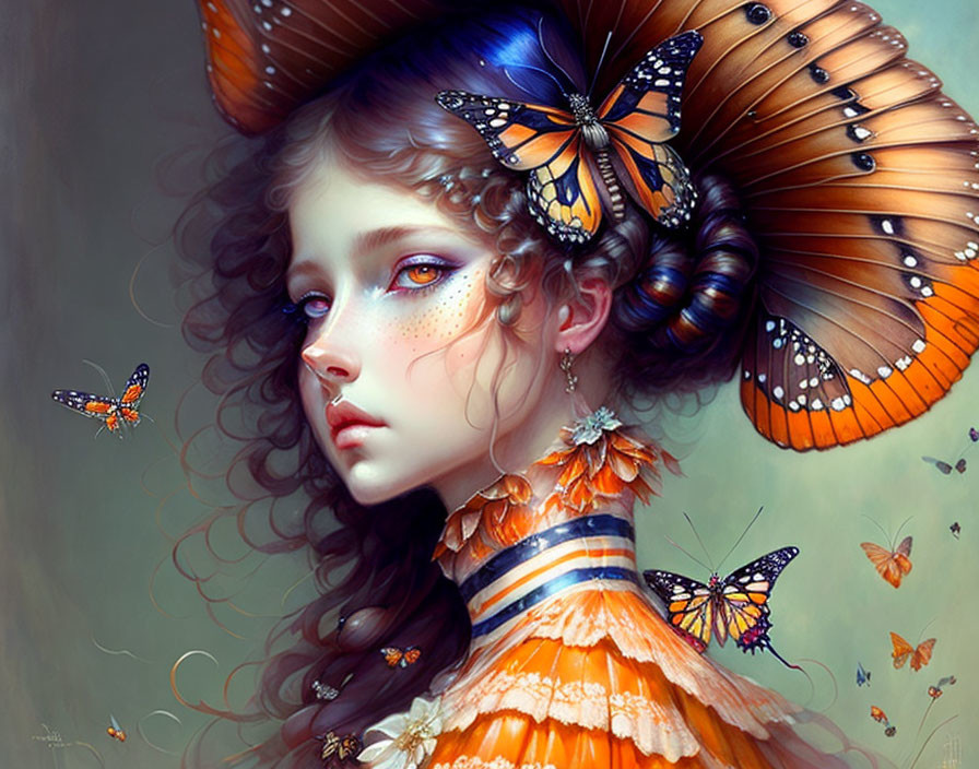 Digital artwork featuring girl with butterfly motifs