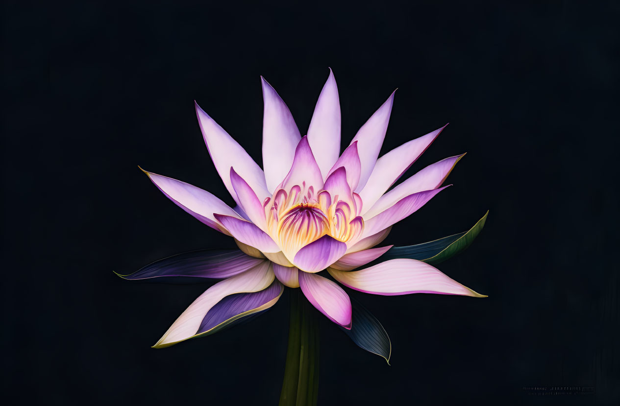 Purple and White Lotus Flower on Dark Background