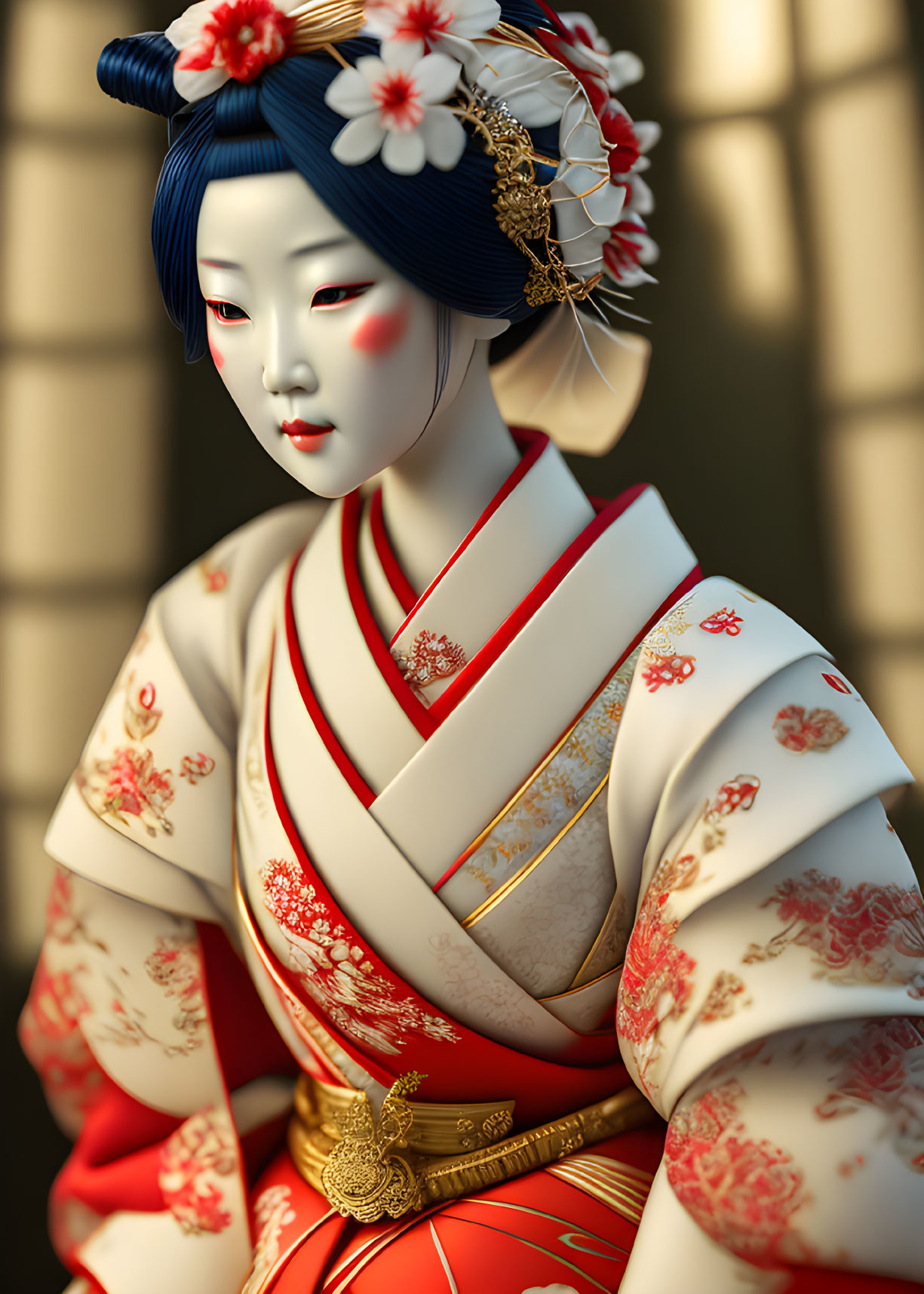 Traditional Japanese Geisha Attire in 3D Rendering