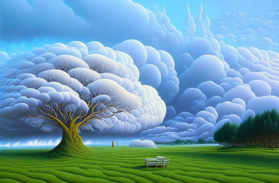 Exaggerated Cloud Formations Over Vibrant Landscape