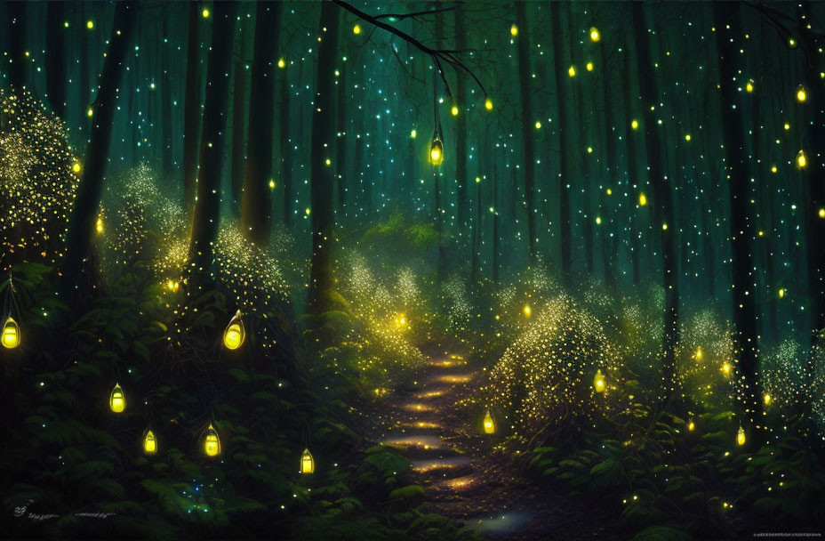 Fireflies at night 