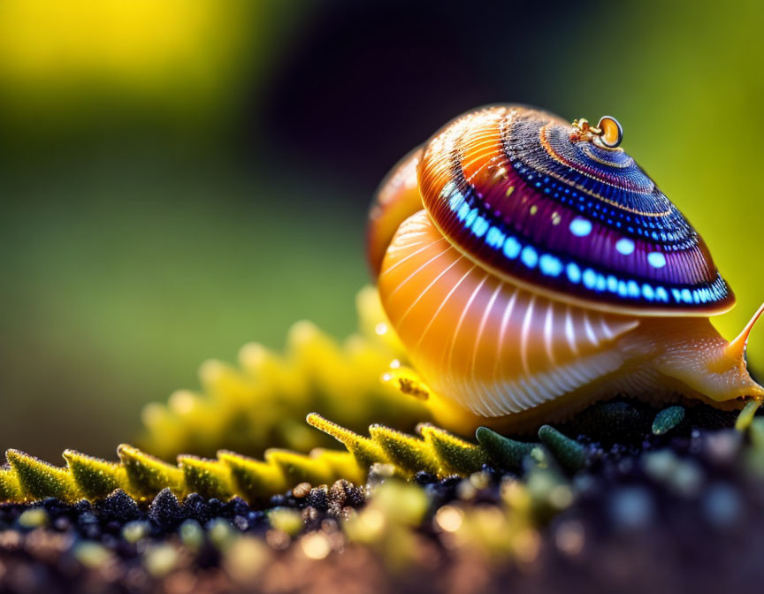 Colorful Snail Close-Up on Green Foliage