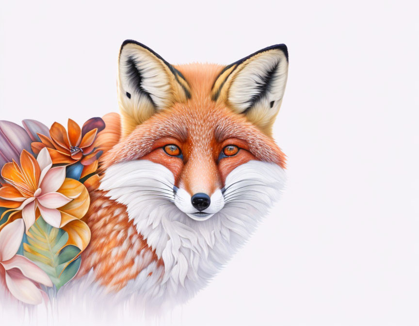 Colorful Fox Illustration with Flower Design on White Background