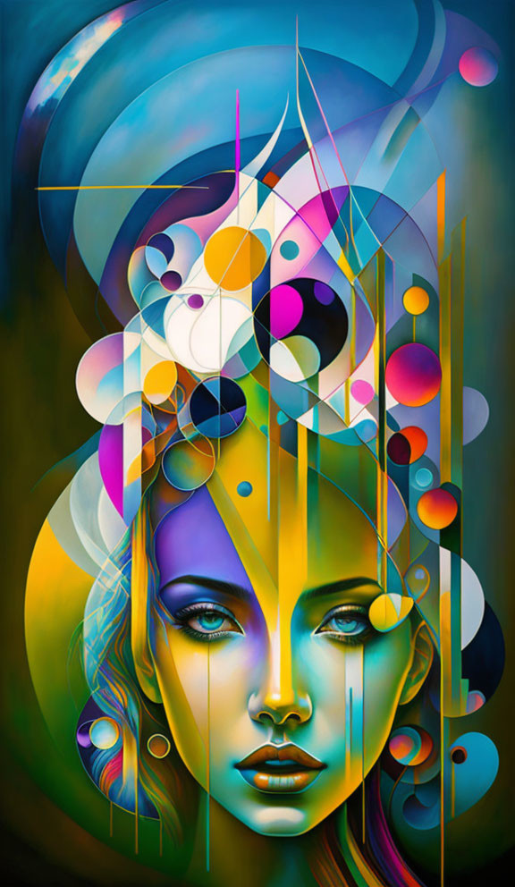 Colorful Abstract Art: Woman's Face with Geometric Shapes