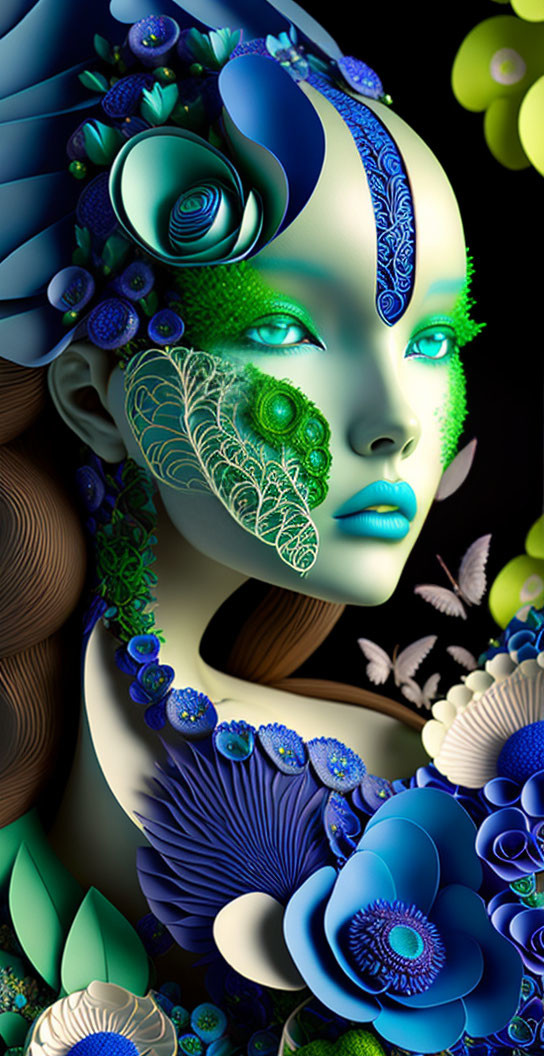 Vibrant digital artwork of woman with plant-like features