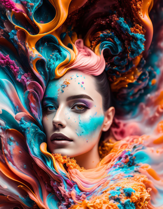 Colorful Abstract Art Featuring Woman with Striking Makeup