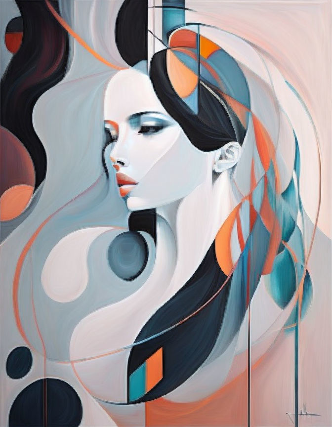 Abstract surreal portrait of woman with flowing hair in pastel tones