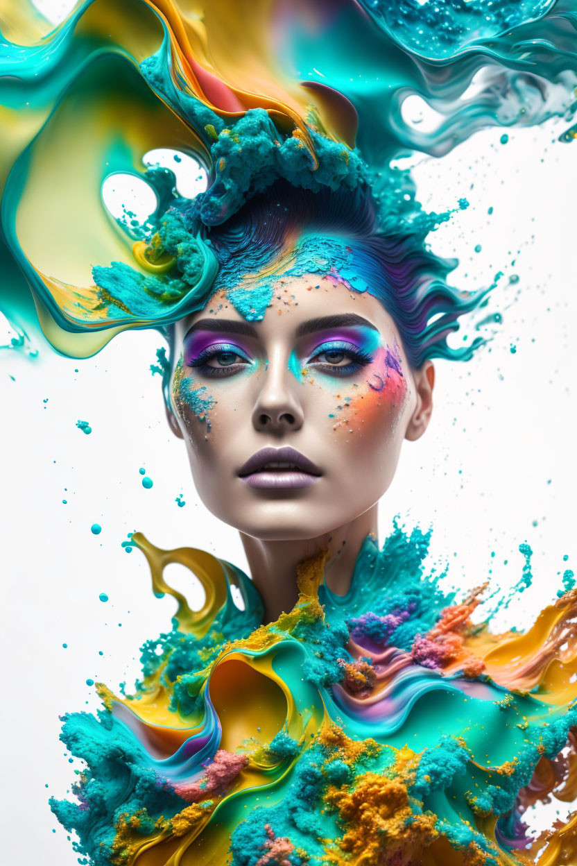 Colorful Liquid and Powder Merge with Vibrant Makeup