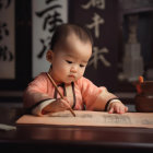 Child with Animal Ears in Ornate Costume Gazing at Magical Orb