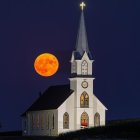 Nighttime church illustration with full moon and stars