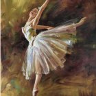 Colorful Ballerina Painting with Floral Costume and Petals on Warm Background