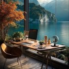 Tranquil lakeside bedroom with autumn twilight view