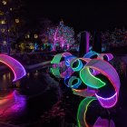 Luminous multicolored flowers in vibrant night garden