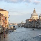 Venice Canal Scene with Gondolas and Cathedral View