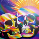 Colorful Skulls on Psychedelic Background with Vibrant Streaks