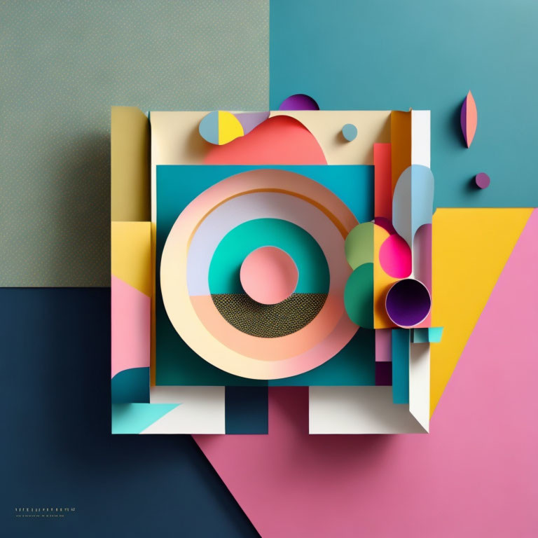 Pastel-colored geometric shapes on textured background