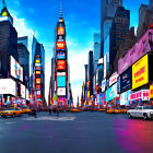 Vibrant Times Square Scene with Billboards and Taxis