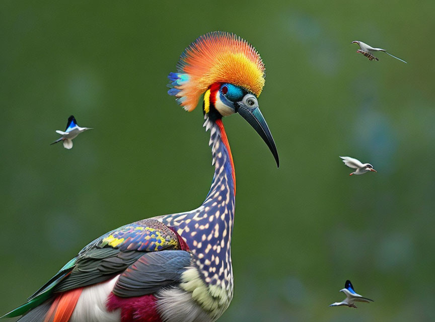 Colorful Royal Flycatcher Bird with Vibrant Crest and Spotted Plumage