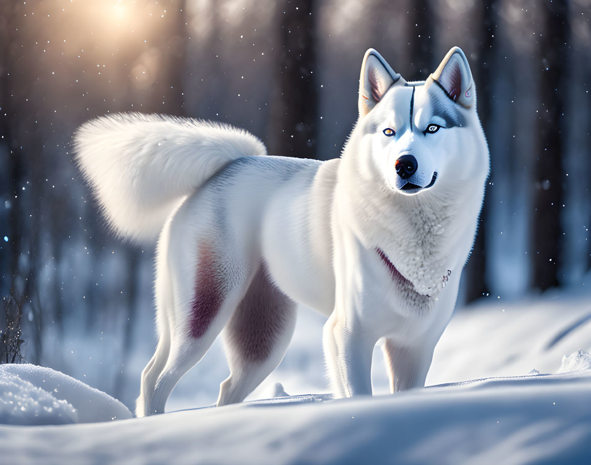 Striking Blue-Eyed Siberian Husky in Snowy Forest