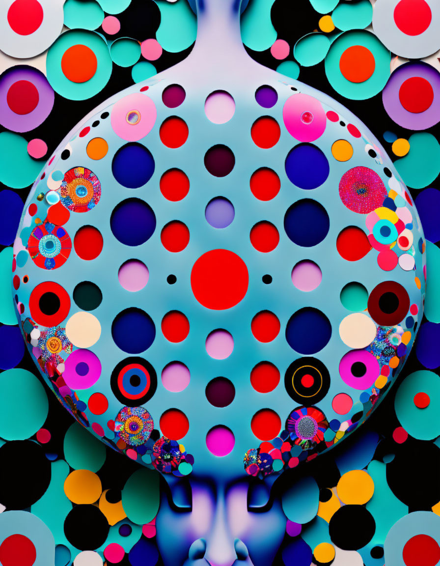 Vibrant symmetrical abstract art with blue circles and dots