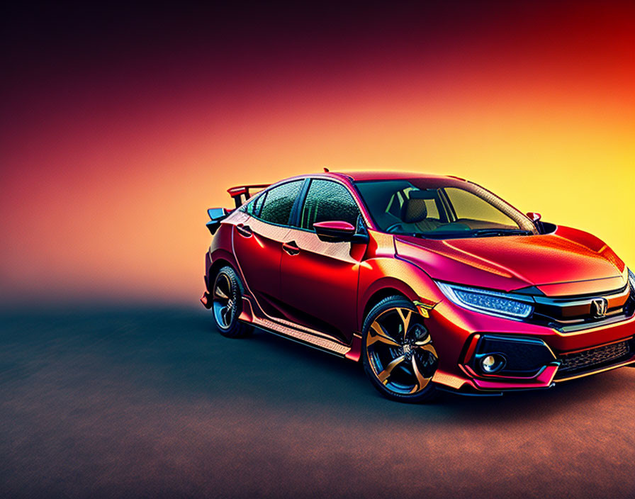 Red Honda Civic with Black Trim on Vibrant Gradient Background