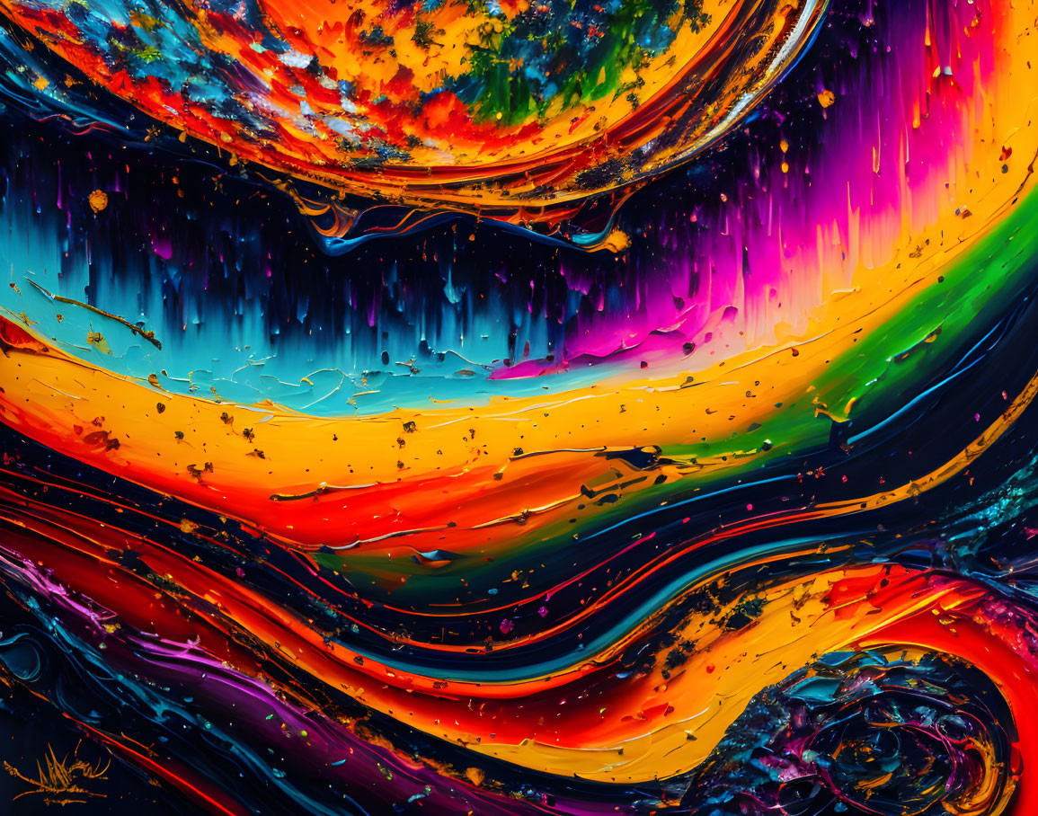 Colorful Abstract Painting with Rainbow Spectrum and Dynamic Swirls