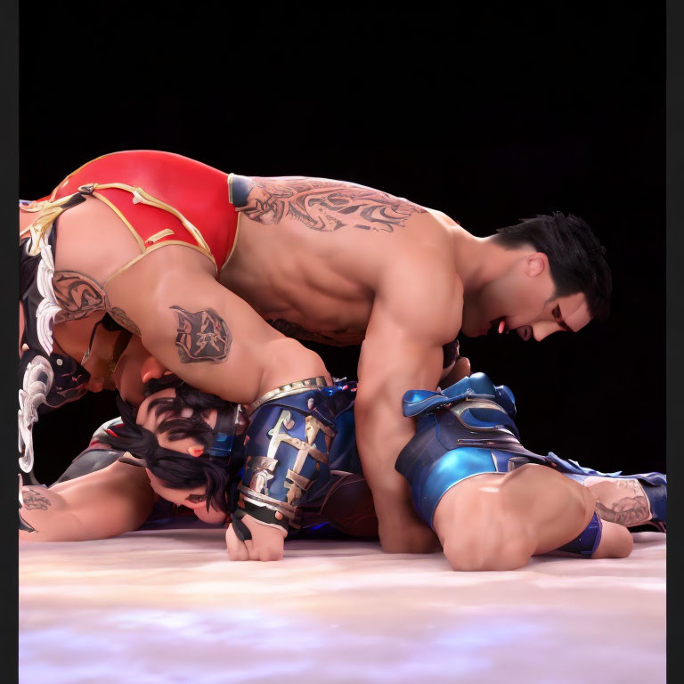 Colorful Wrestling Scene with Dominant Character