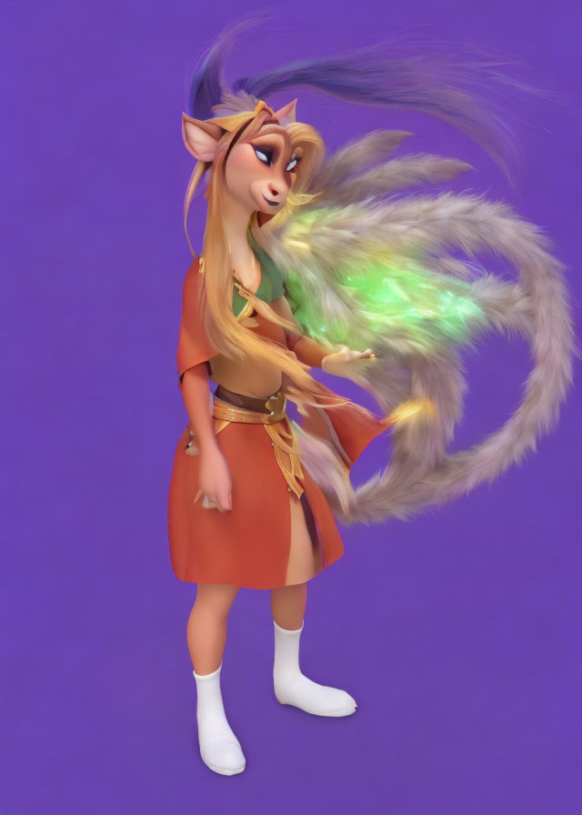 Blonde-Haired Female Character with Fox Ears in Orange Dress