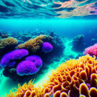 Colorful Coral Reef and Marine Life in Clear Blue Ocean