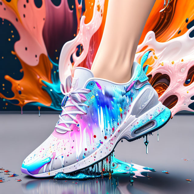 Colorful Paint Splash Design on Vibrant Sneaker