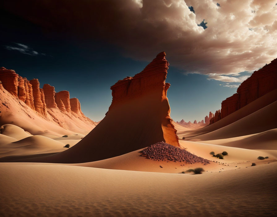 Majestic desert landscape with sandstone formations and blue sky