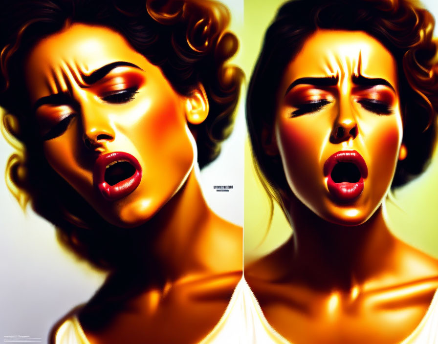 Vibrant makeup and expressive poses in artistic depiction