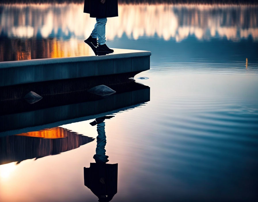 Silhouette of a Person on Pier at Sunset