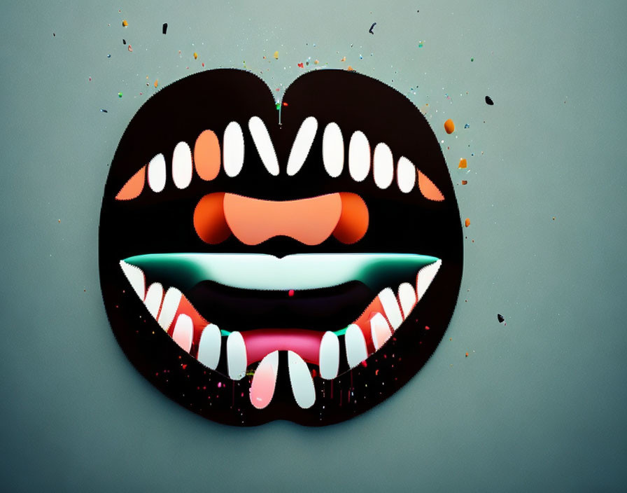 Colorful Stylized Mouth Illustration with Paint Splatter Effects