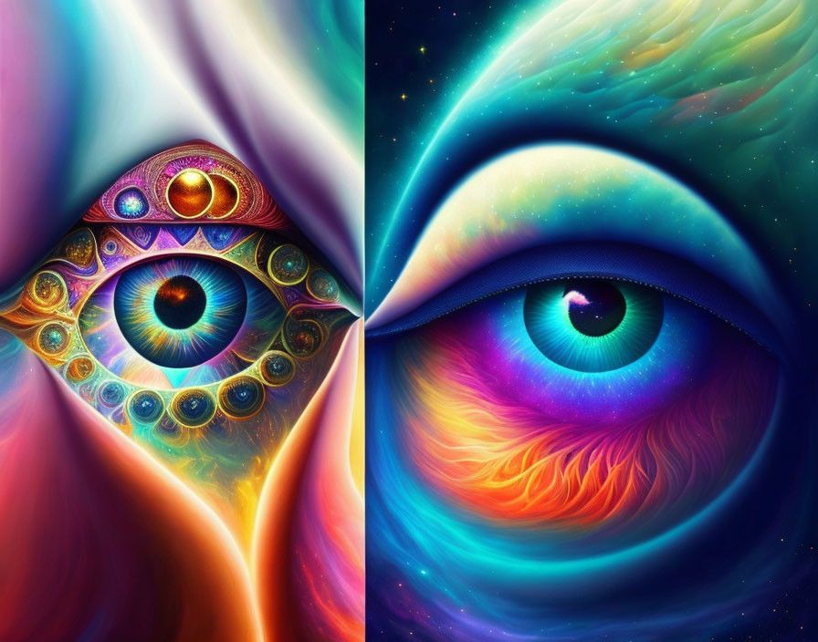 Colorful Psychedelic Eye Art with Cosmic Backgrounds