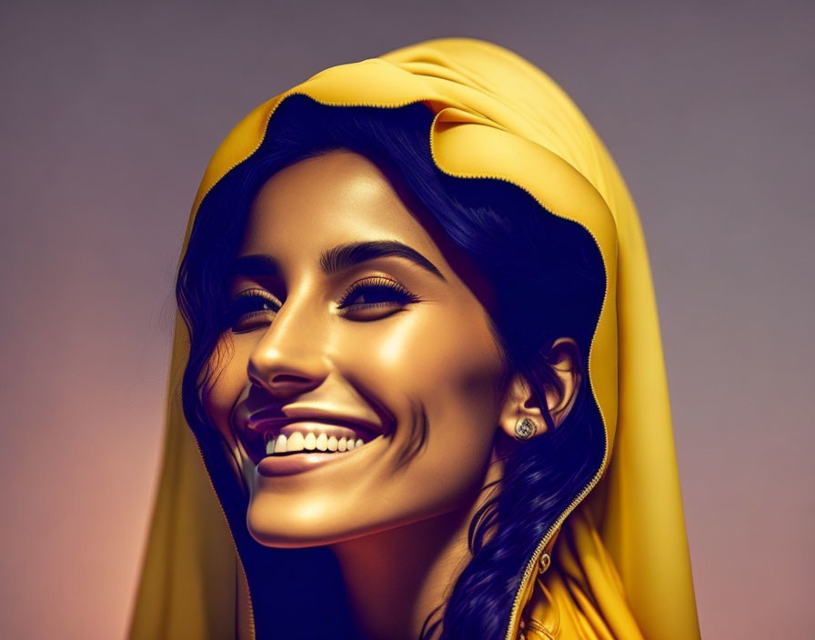 Smiling woman digital artwork with yellow headscarf