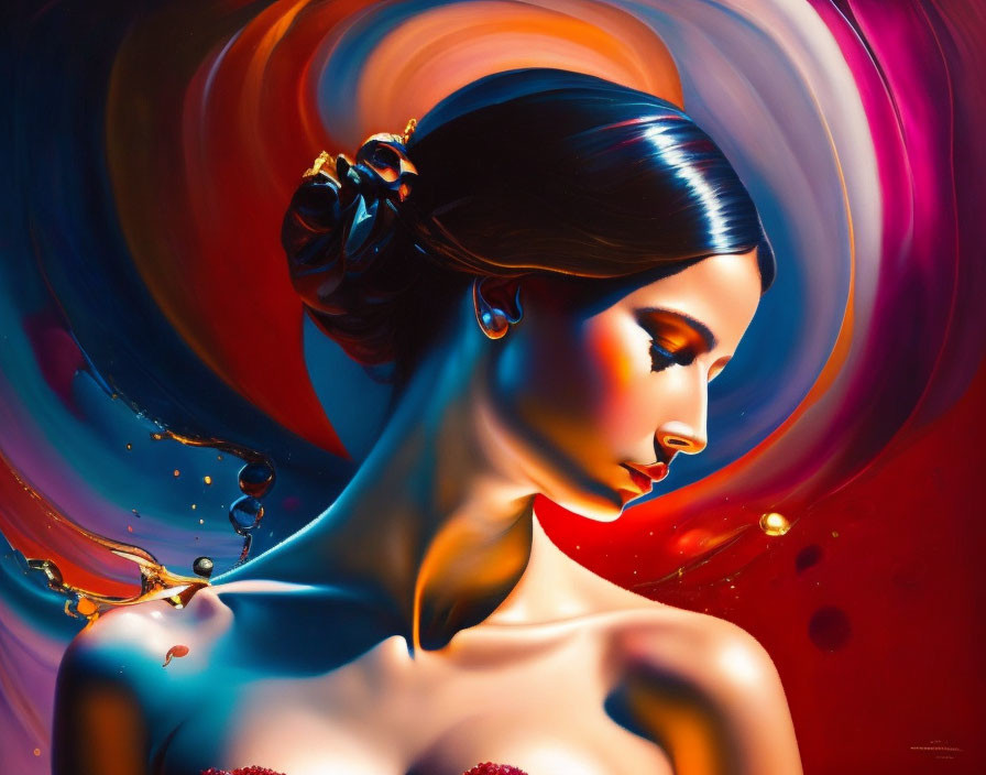 Colorful Abstract Painting of Woman with Elegant Profile