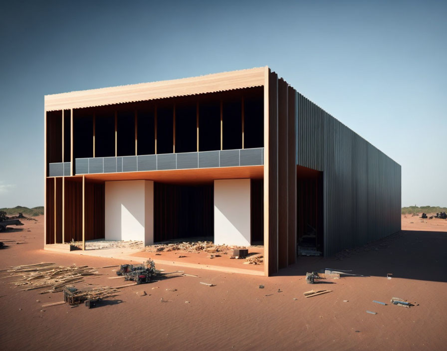 Minimalist Desert Building with Flat Roof & Large Windows