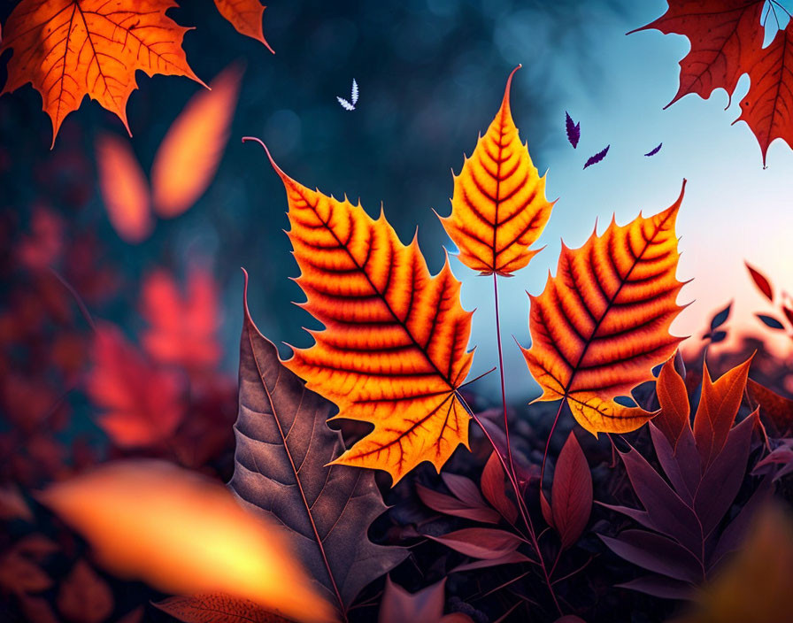 Vibrant Autumn Leaves with Butterfly in Soft-focus Background