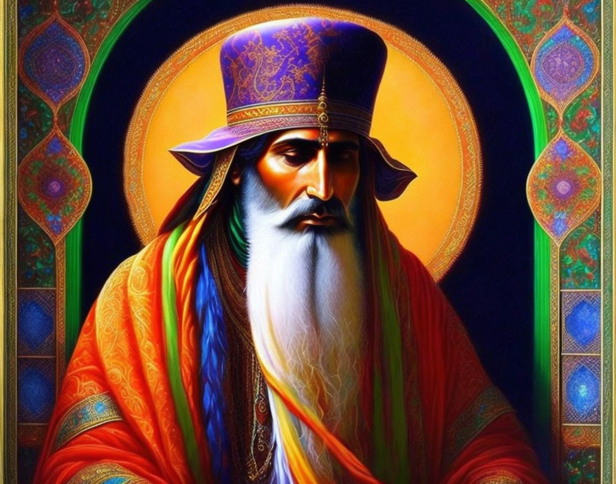 Colorful Illustration: Bearded Man in Middle Eastern Attire