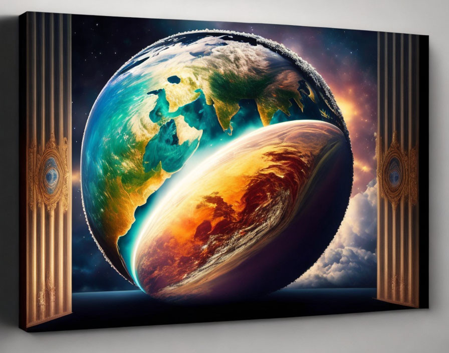 Canvas Print of Earth and Another Planet in Space on Wall